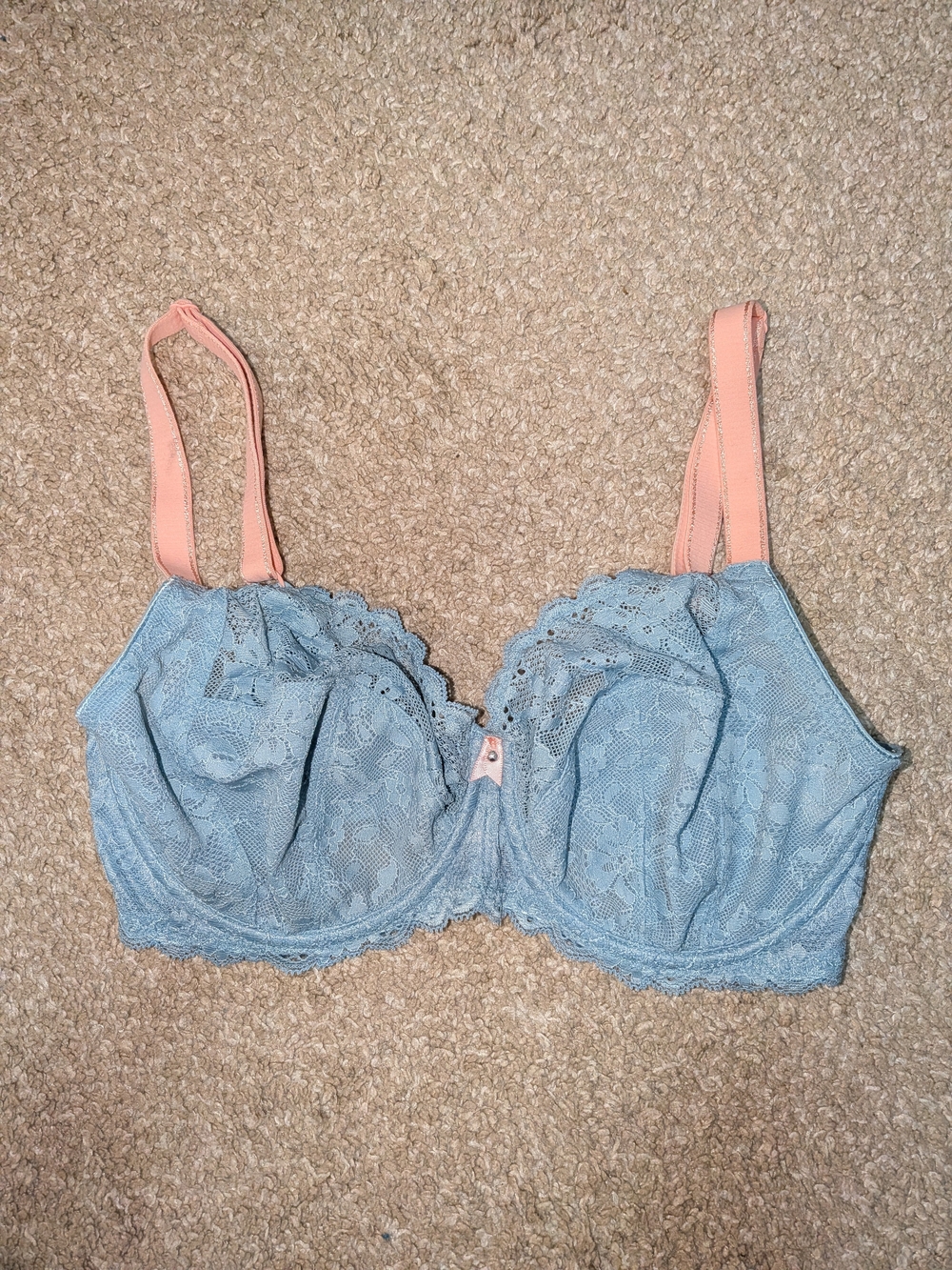 Freya Light Sage Green Lace Underwire Bra with Peach Straps